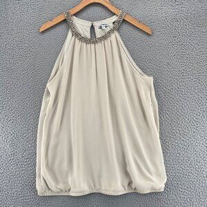 Express Top Womens Large Ivory Silver Beaded Sleeveless Halter Blouse Everyday
